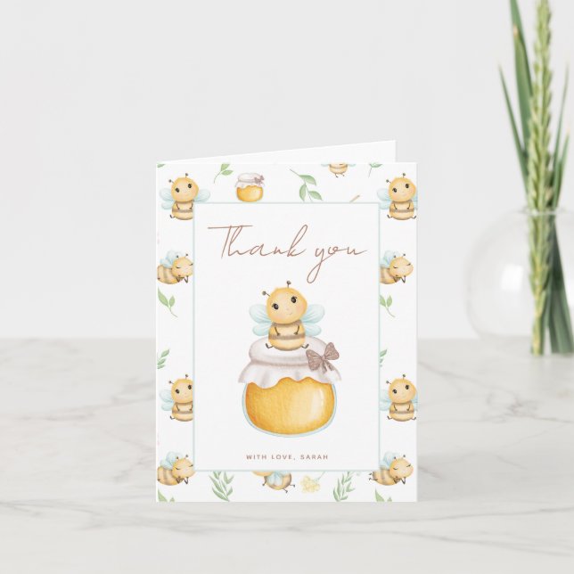 Cute Bumblebee Watercolor Shower Thank You Card (Front)