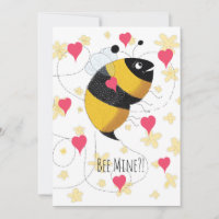 Cute Bumblebee with Pink Hearts on Yellow Daisies