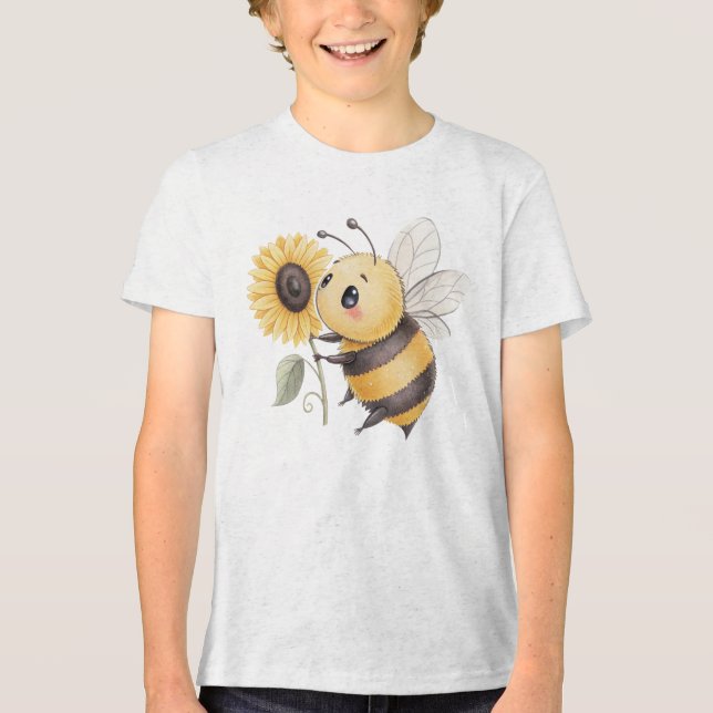 Cute Bumblebee with Sunflower Illustration Tri-Blend Shirt (Front)