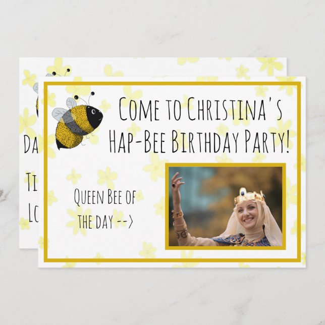 Cute Bumblebee Yellow and Black | HapBee Birthday Invitation (Front/Back)