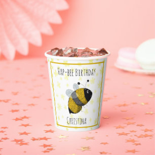 Cute Bumblebee Yellow and Black   HapBee Birthday Paper Cups