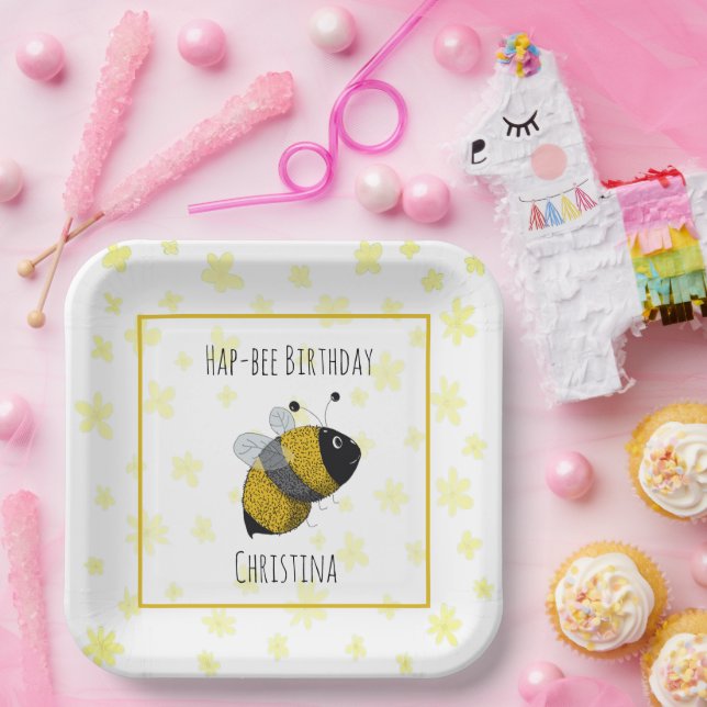 Cute Bumblebee Yellow and Black | HapBee Birthday Paper Plate (Party)