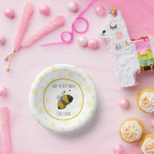 Cute Bumblebee Yellow and Black   HapBee Birthday Paper Plate