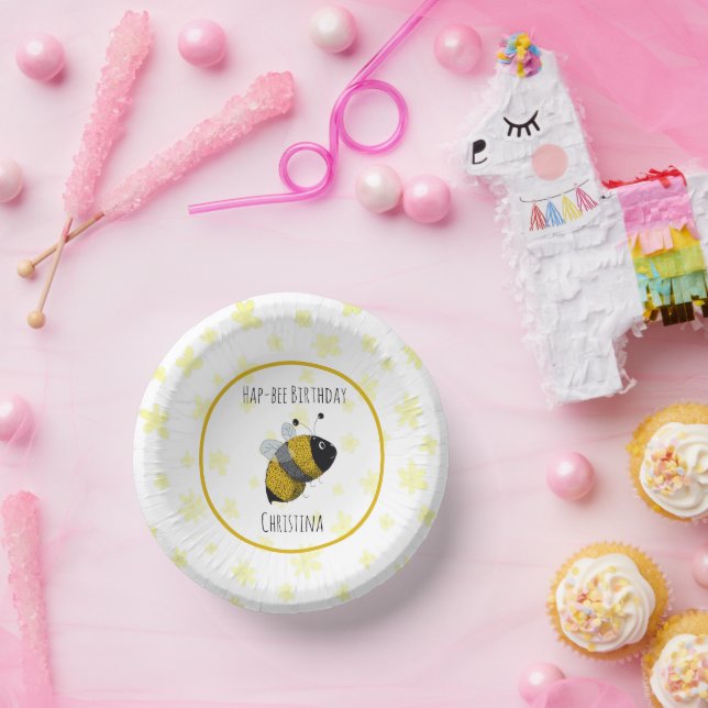 Cute Bumblebee Yellow and Black | HapBee Birthday Paper Plate (Party)