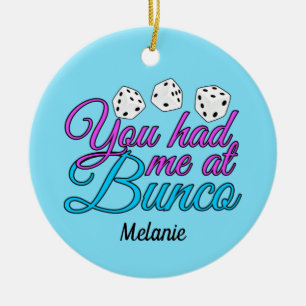 Cute Bunco Game Night Personalised Blue Christmas Ceramic Tree Decoration