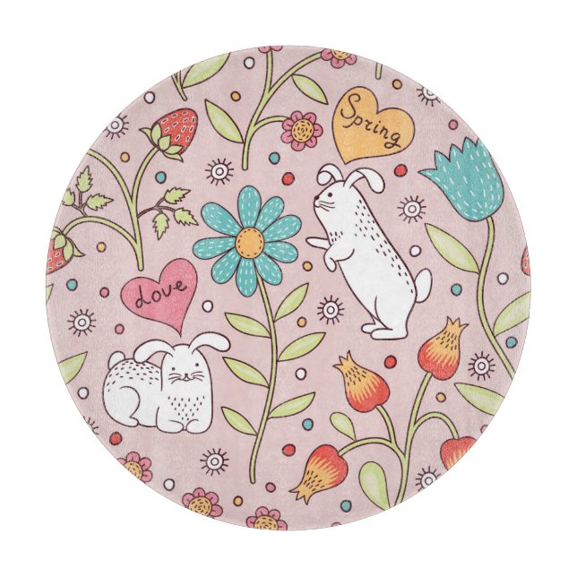 Cute Bunnies: Adorable Seamless Charm. Cutting Board (Front)