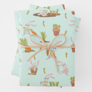 Cute Bunnies and Carrots Wrapping Paper Sheet