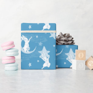 Cute Bunnies and Stars On Blue Wrapping Paper