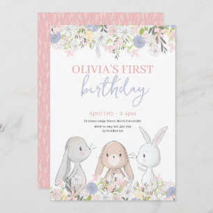 Cute Bunnies Birthday Invitation