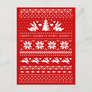 Cute Bunnies Christmas Pattern Hoppy Holidays Holiday Postcard