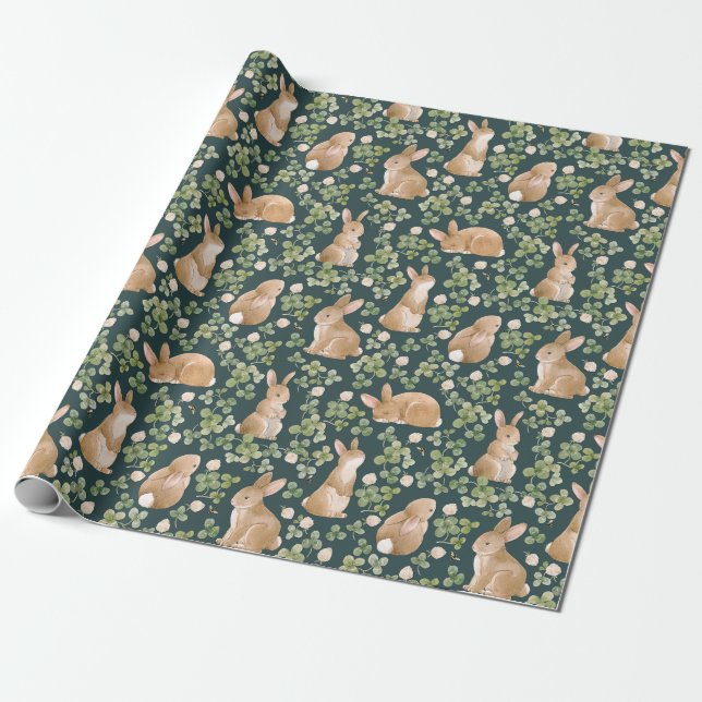 Cute Bunnies, Clove Flowers and Leaves   Wrapping Paper (Unrolled)