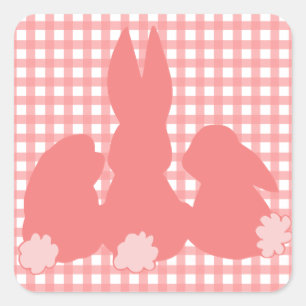 Cute Bunnies   Coral Gingham Plaid Stickers