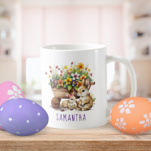 Cute Bunnies Custom Name Girl Easter Coffee Mug