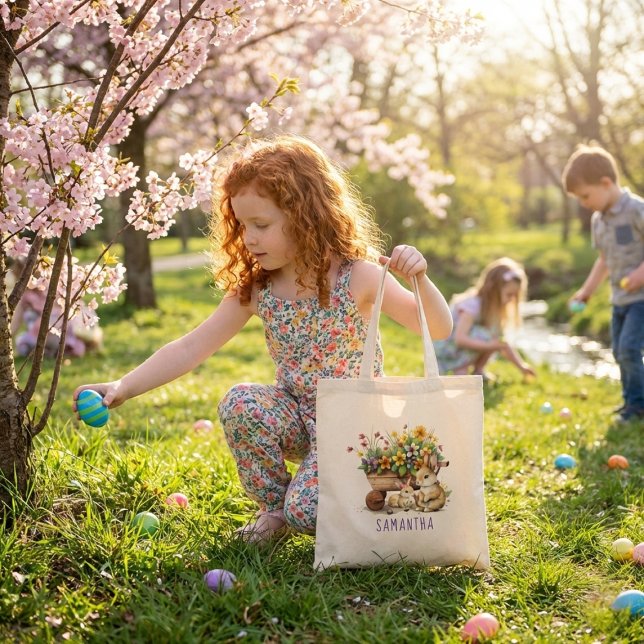 Cute Bunnies Custom Name Girl Easter Tote Bag (Cute Bunnies Custom Name Girl Easter Tote Bag)