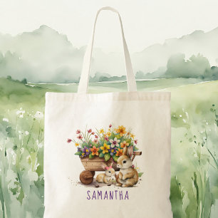 Cute Bunnies Custom Name Girl Easter Tote Bag