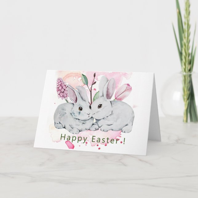 Cute Bunnies Easter Greetings Card (Front)