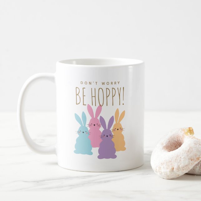 Cute Bunnies Easter Personalised Coffee Mug (With Donut)