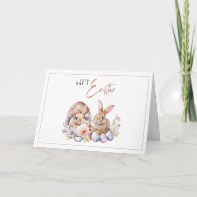 Cute Bunnies Eggs  Easter Greetings Holiday Card (Front)