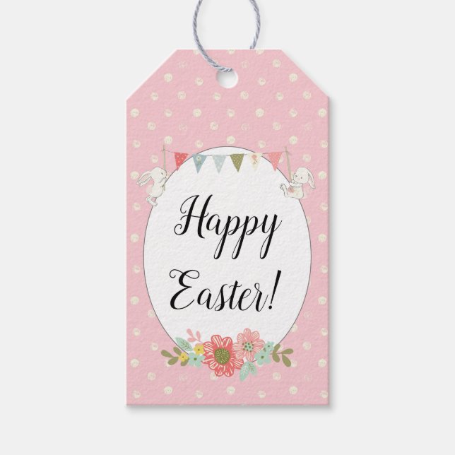 Cute Bunnies Happy Easter Gift Tags (Front)