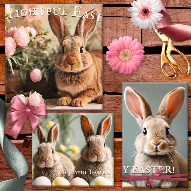 Cute Bunnies Happy Easter Wrapping Paper Sheet (Easter wrapping paper sheets featuring cute bunnies with flowers and eggs)