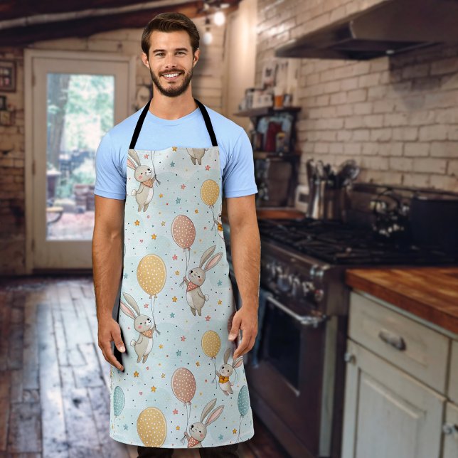 Cute Bunnies Holding Pastel Egg Balloons Apron (Creator Uploaded)