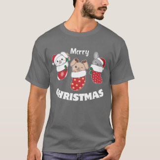 Cute Bunnies In Christmas Stockings For Christmas T-Shirt