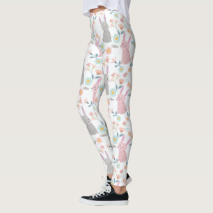 Cute Bunnies In Flowers Garden Pattern Leggings