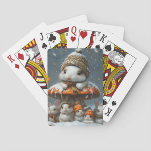 Cute Bunnies in Snow Winter Playing Cards