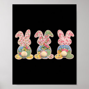 Cute Bunnies Patchwork Flower Eggs Happy Easter Da Poster