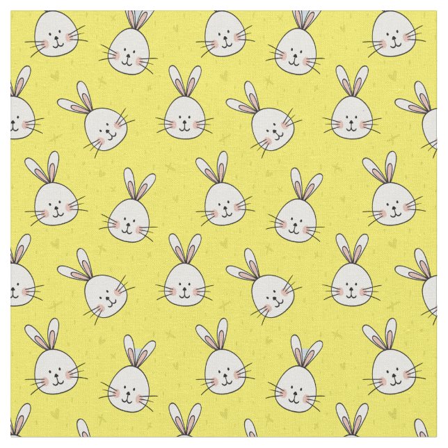 Cute Bunnies Pattern on Yellow Unisex Child Fabric (Close Up)