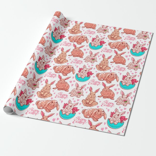 Cute Bunnies Pattern Wrapping Paper (Unrolled)