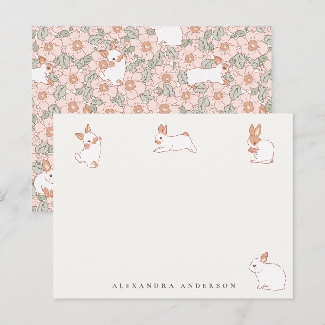 Cute Bunnies Personal Stationery Card (Front/Back)