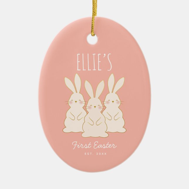 Cute Bunnies Personalised Easter  Ceramic Tree Decoration (Front)