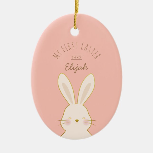 Cute Bunnies Personalised Easter Ceramic Tree Decoration (Front)