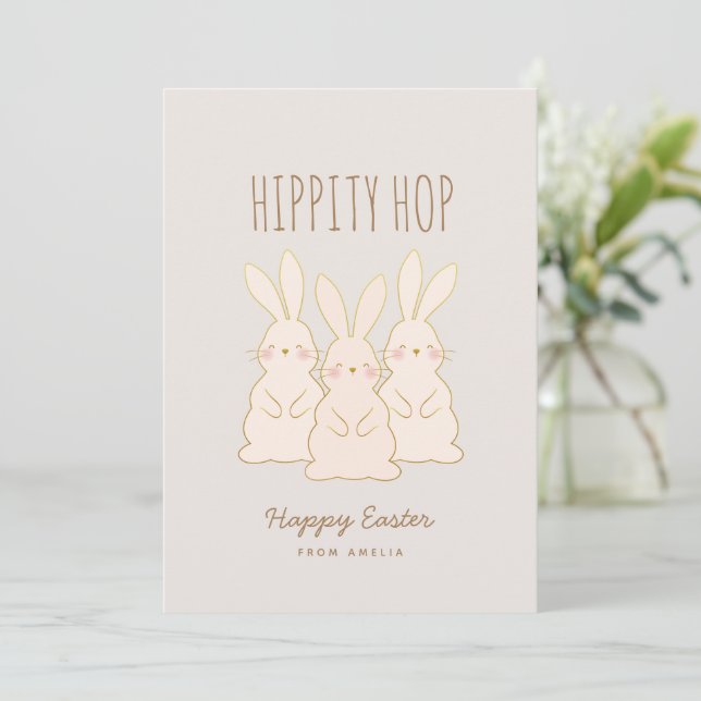 Cute Bunnies Personalised Easter Holiday Card (Standing Front)