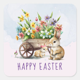 Cute Bunnies Personalised Easter Square Sticker