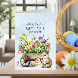 Cute Bunnies Personalised Grandson Easter Holiday Card