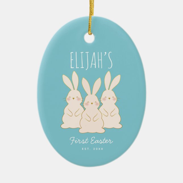 Cute Bunnies Personalized Easter  Ceramic Tree Decoration (Front)