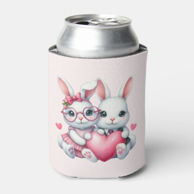 Cute Bunnies Sharing a Heart Can Cooler (Can Front)