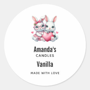 Cute Bunnies Sharing a Heart Candle Business Classic Round Sticker