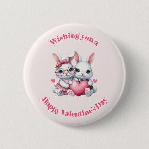 Cute Bunnies Sharing a Heart Valentine's Day 6 Cm Round Badge