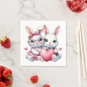 Cute Bunnies Sharing a Heart Valentine's Day Napkin