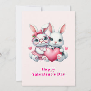 Cute Bunnies Sharing a Heart Valentine's Holiday Card