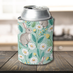 Cute Bunnies Sitting Among White Daisies Can Cooler