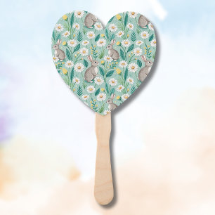 Cute Bunnies Sitting Among White Daisies Hand Fan