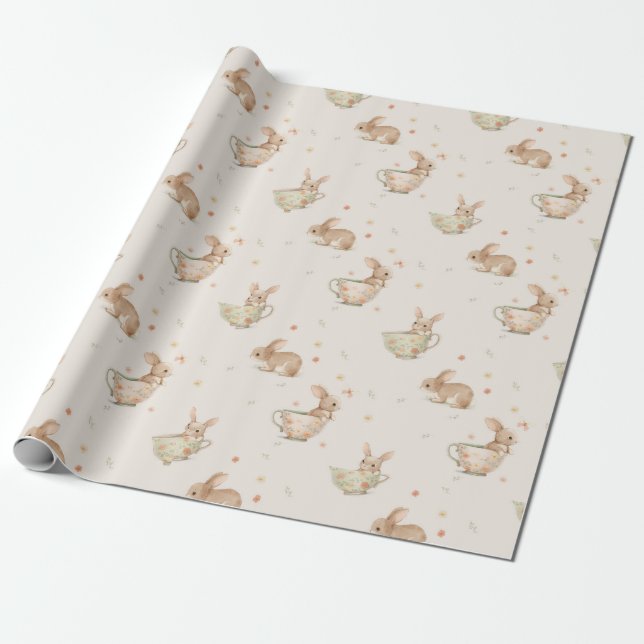 cute bunnies tea party wrapping paper (Unrolled)