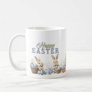 Cute Bunnies & Toile Blue Easter Eggs Coffee Mug