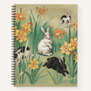 Cute Bunnies with Daffodil Flowers Antique Easter Notebook