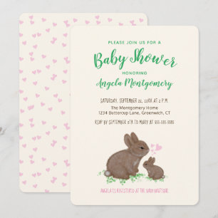 Cute Bunnies with Hearts Baby Shower Invitation