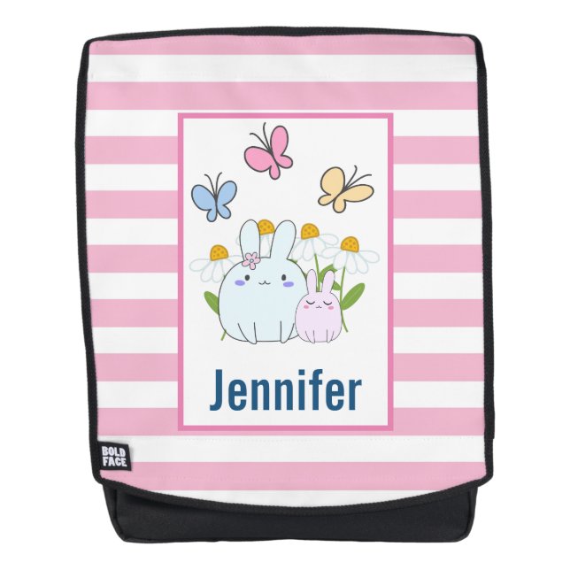 Cute Bunnies with Spring Daisies and Butterflies Backpack (Front)